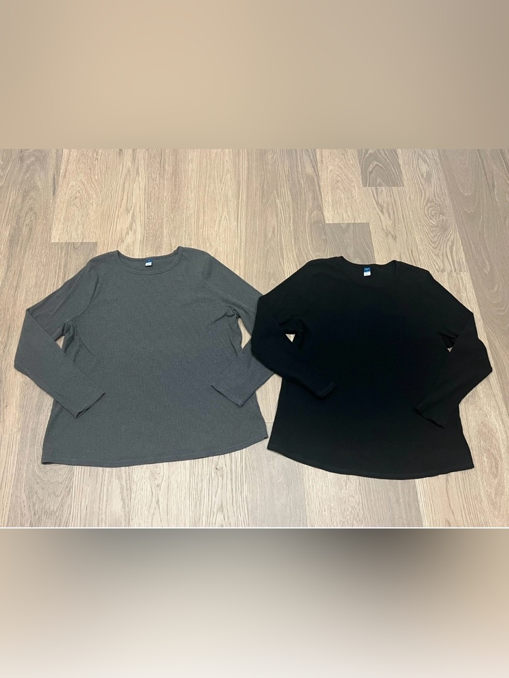 3X Womens OLD NAVY Ribbed Long Sleeve Plush Tee Shirt Top Lot Gray Black Plus